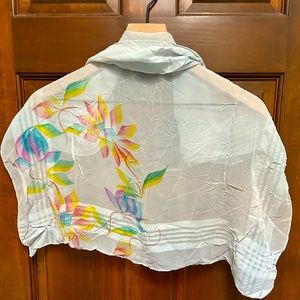 VTG Grey Sheer scarf with bright floral accents. Unbranded.